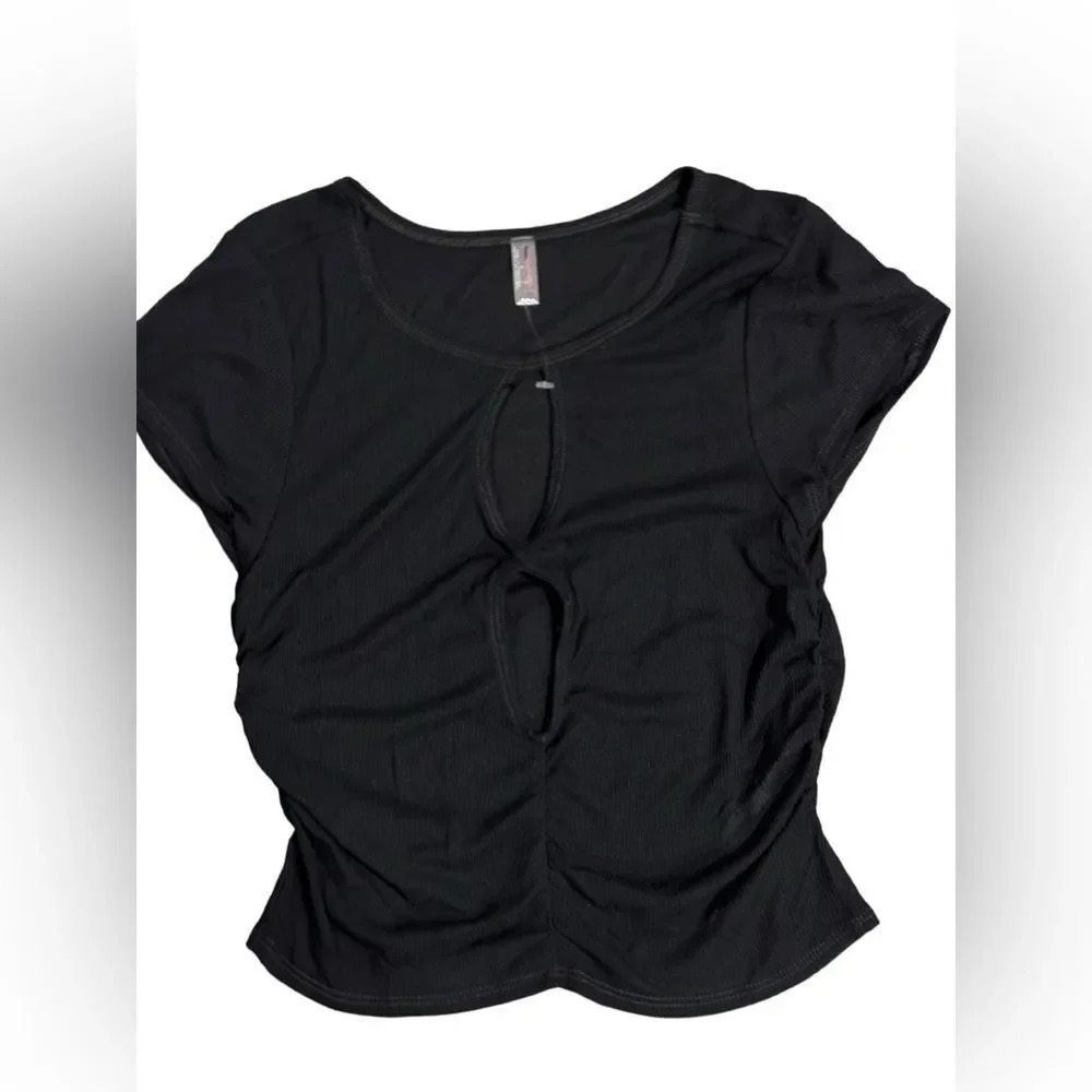 NWOT Free People Movement Ruched Cutout top ribbed knit XS/S MSRP $78